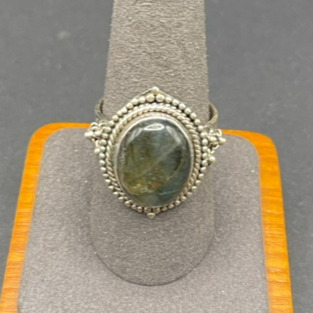 Vtg 925 Sterling Silver Oval Labradorite Cabochon Statement Ring Size 9.5